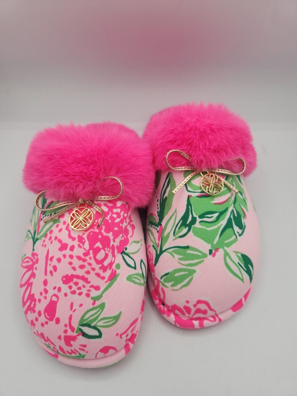 Lilly Pulitzer Harte Bow Slippers Conch Shell Pink KOALA LA LA Size 5/6 NEW